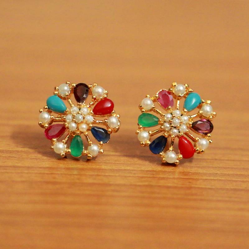 Lilly & Sparkle Gold Toned Multi Coloured Stone Studded Heart Stud Earrings  Set Of 3